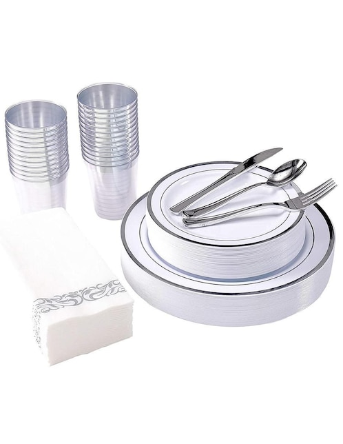 Vajilla para fiesta desechables de plástico para 25 personas Vajilla para fiesta desechables de plástico para 25 personas