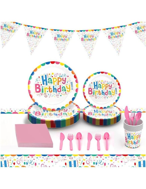 Vajilla para fiesta U Shop Mexico happy birthday de cartón para 25 personas