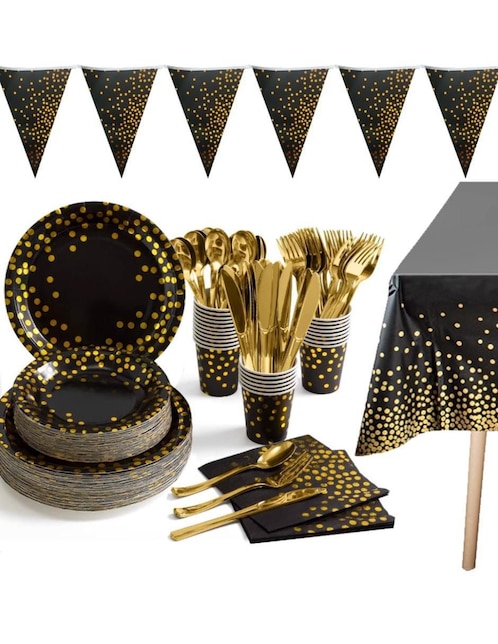 Vajilla para fiesta U Shop Mexico dark gold points de cartón para 25 personas