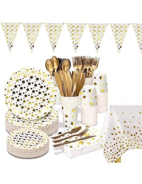 Vajilla para fiesta U Shop Mexico gold stars de plástico para 25 personas