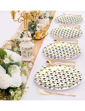 Vajilla para fiesta U Shop Mexico gold stars de plástico para 25 personas