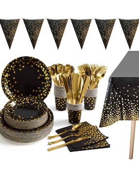 Vajilla para fiesta U Shop Mexico dark gold points de cartón para 25 personas