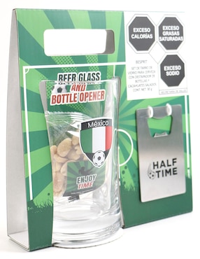 Set de regalo tarro de vidrio con destapador de botellas y cacahuates salados Besprit Mundial