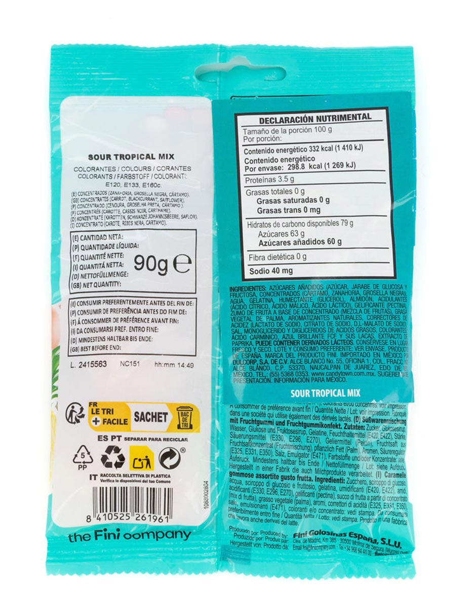 Gomitas Sour Tropical Mix con 90 g 2