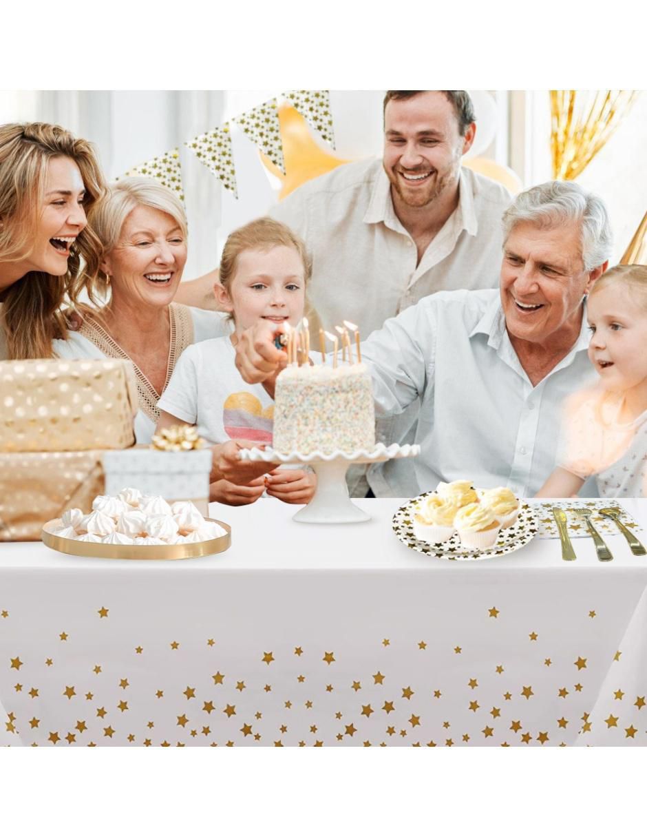 Vajilla para fiesta gold stars de plástico para 25 personas 3
