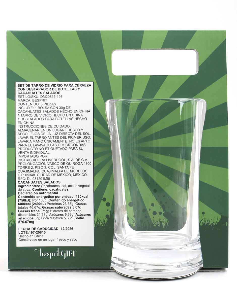 Set de regalo tarro de vidrio con destapador de botellas y cacahuates salados Besprit Mundial 4