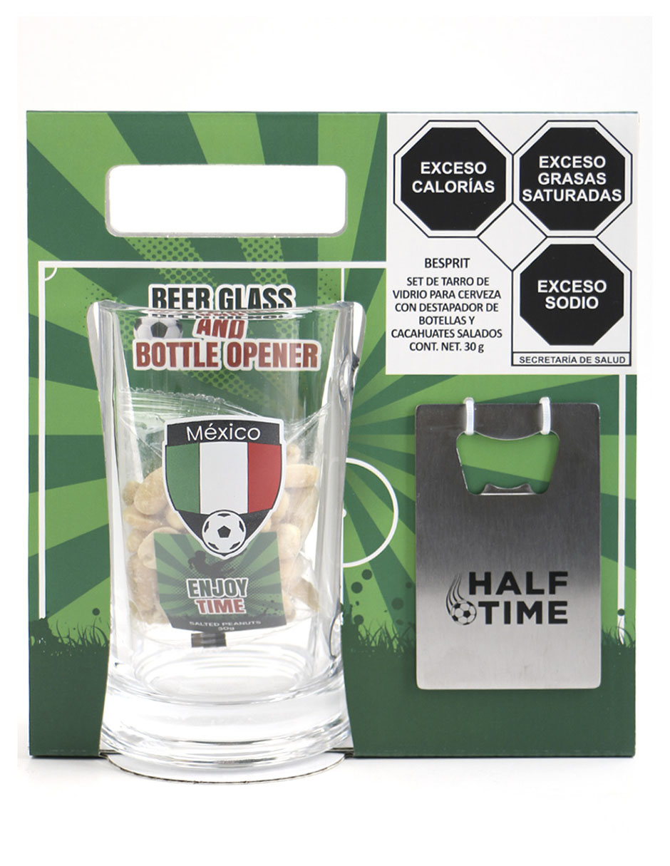 Set de regalo tarro de vidrio con destapador de botellas y cacahuates salados Besprit Mundial 6