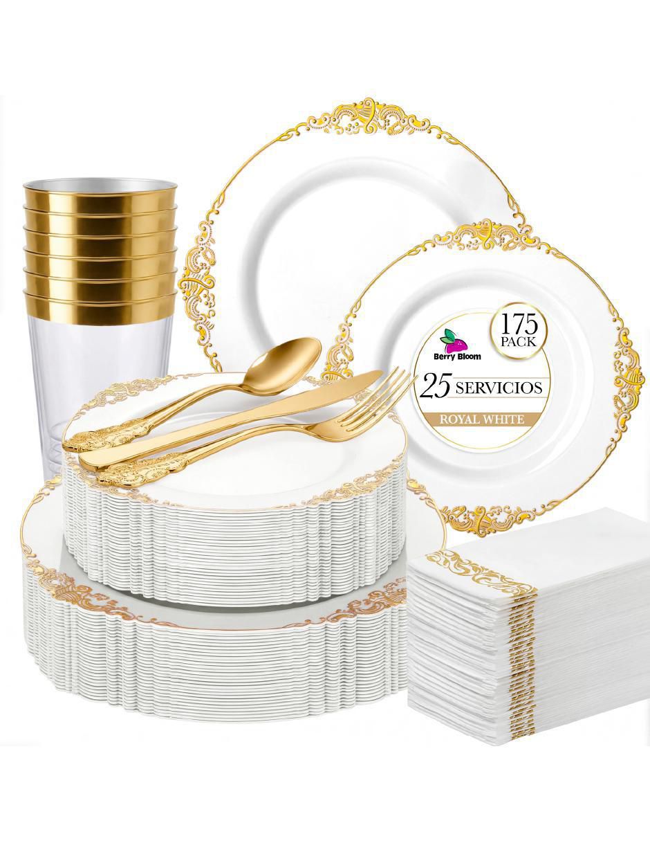 Vajilla para fiesta de plástico para 25 personas Vajilla para fiesta de plástico para 25 personas